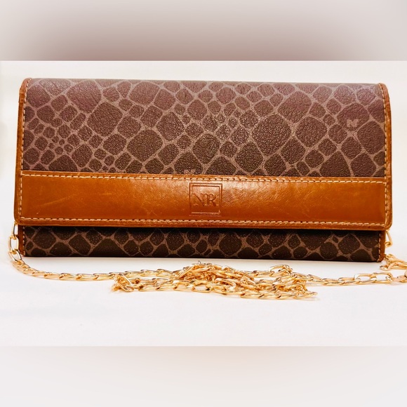 Nina Ricci Handbags - Nina Ricci Large Brown Leather Animal Print Wallet W/Optional Crossbody Chain